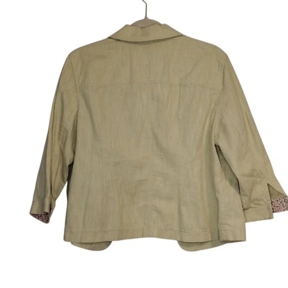 J. Jill beige/yellow 100%‎ Cotton 3/4 Sleeve Floral Trim Jacket Womens 14 Petite